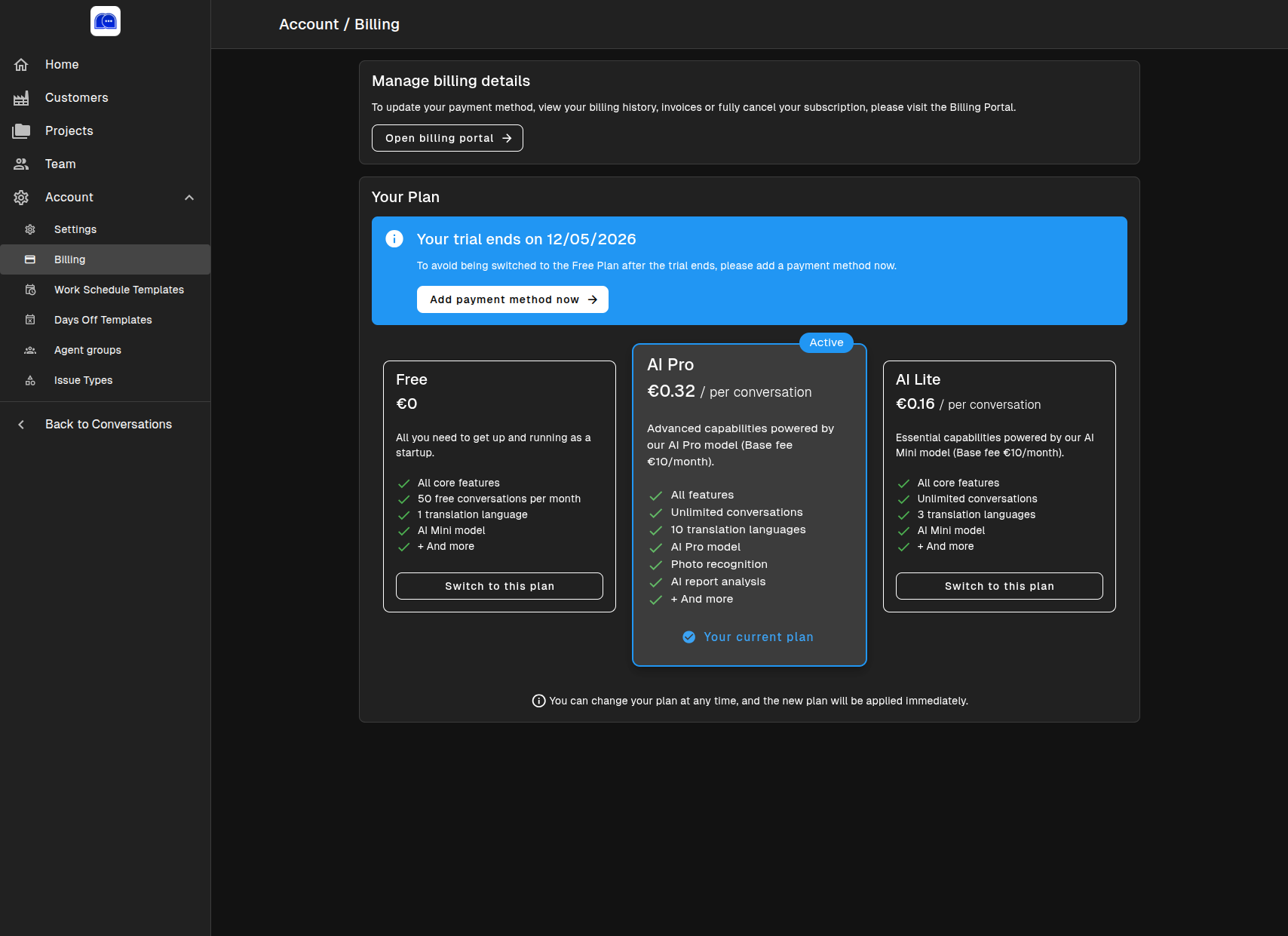 Billing Settings